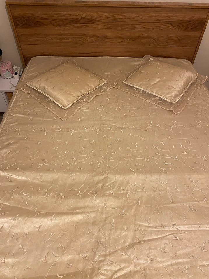 İşlemeli Bej Parlak Yatak Örtüsü - Görsel 4