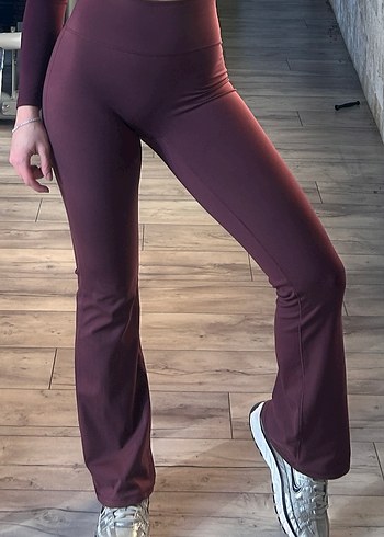 H&M Bordo Yuksek Bel Esnek Spor Tayt