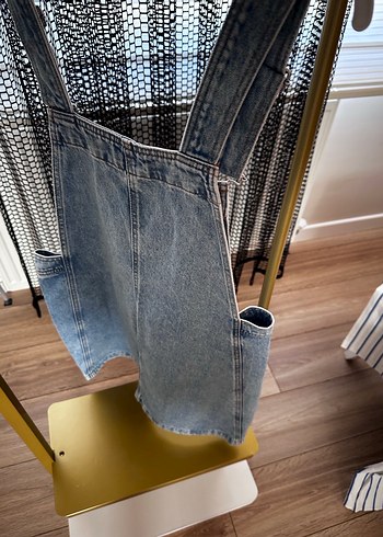 Kadın Mavi Denim Askılı Midi Tulum - Görsel 3