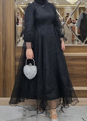 Rita siyah tüllü kadın tesettür abiye
