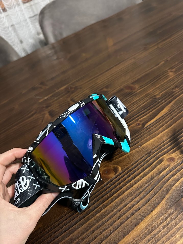 Renkli Camlı Beyaz Bağcıklı  Kayak Gözlüğü - Görsel 2