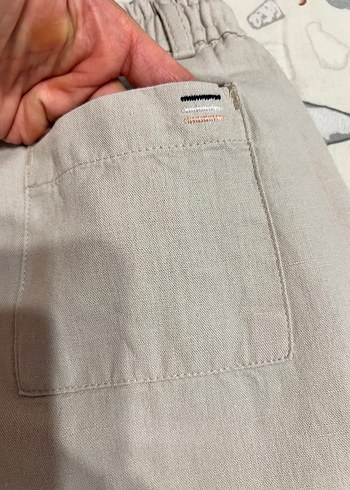 5 Yaş Beden Bej Keten Erkek Çocuk Pantolonu