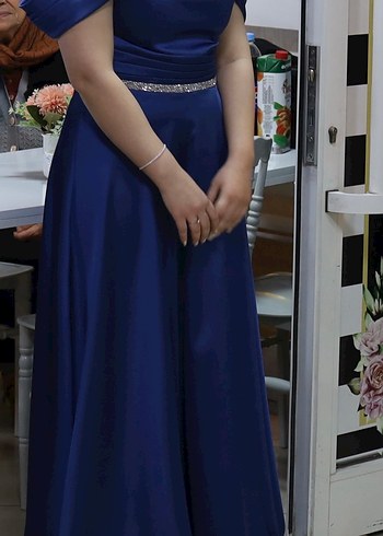 Uzun Lacivert Drapeli abiye - Görsel 2