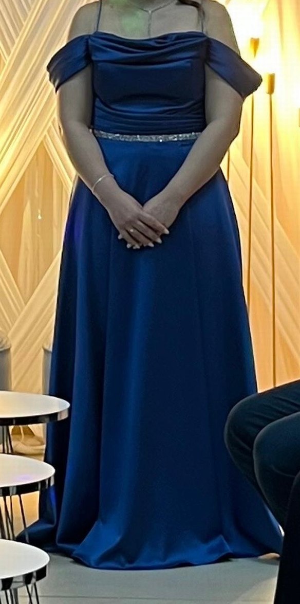 Uzun Lacivert Drapeli abiye - Görsel 3