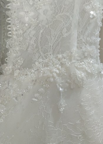 Uzun Kollu Straplez A Kesim Beyaz Gelinlik - Görsel 6