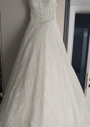 Uzun Kollu Straplez A Kesim Beyaz Gelinlik - Görsel 7