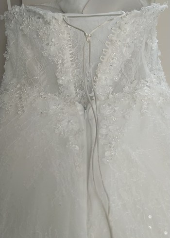 Uzun Kollu Straplez A Kesim Beyaz Gelinlik - Görsel 10