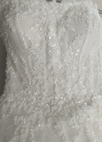 Uzun Kollu Straplez A Kesim Beyaz Gelinlik - Görsel 5