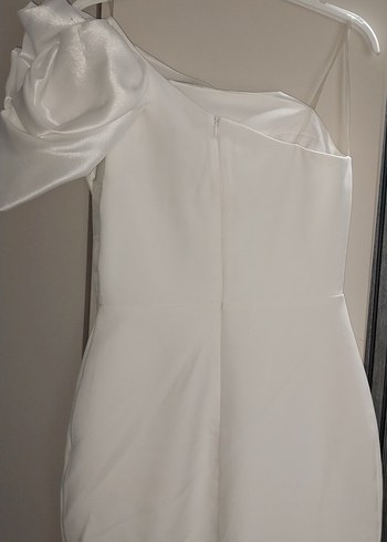 Beyaz Straplez Drapeli Uzun Abiye Elbise - Görsel 6