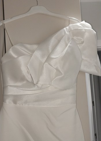 Beyaz Straplez Drapeli Uzun Abiye Elbise - Görsel 4