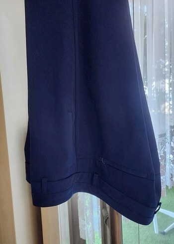 Düğmeli Parlak Mavi Midi Kadın Kumaş Pantolon - Görsel 8