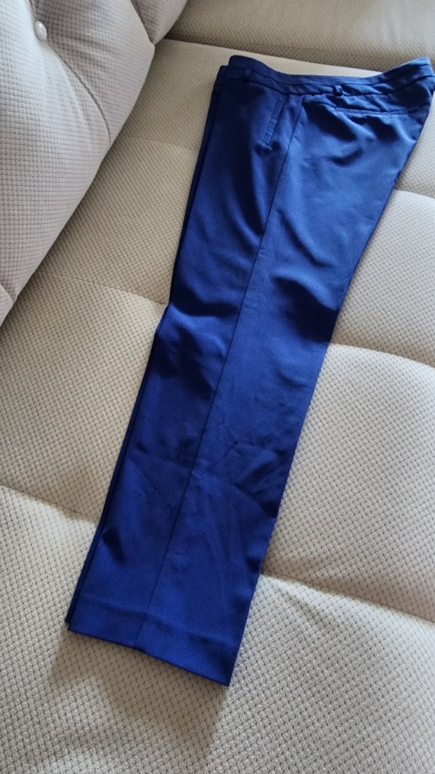 Düğmeli Parlak Mavi Midi Kadın Kumaş Pantolon - Görsel 5