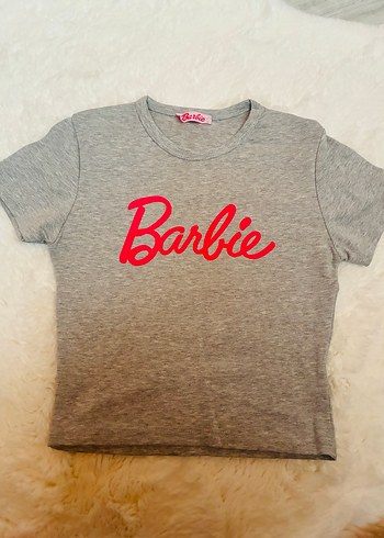 Barbie Baskılı Gri Kısa Kollu Tişört