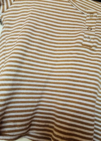 Bej Çizgili Uzun Kollu Crop - Görsel 3