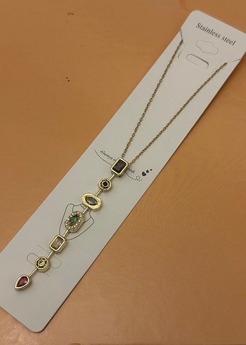 Xuping- Gold zincirli Renkli taşlı  Y kolye - Görsel 2