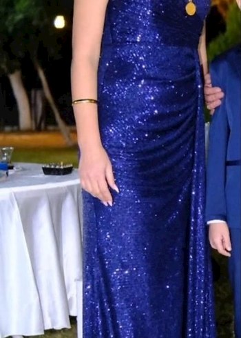 Parlak Mor Uzun Askılı Abiye Elbise - Görsel 4