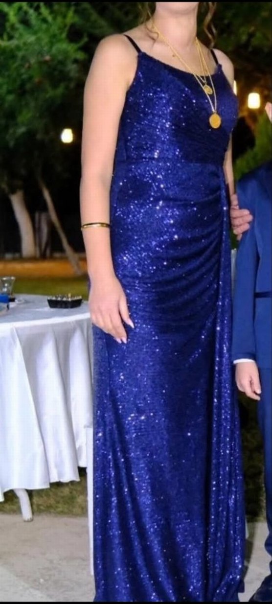 Parlak Mor Uzun Askılı Abiye Elbise - Görsel 4