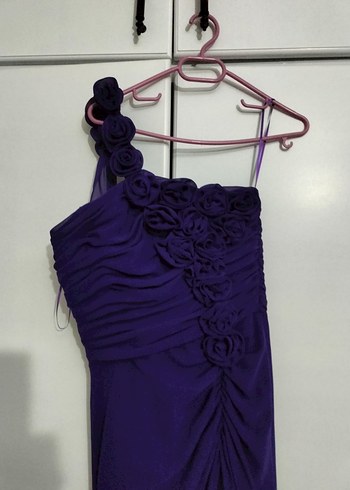 Mor Drapeli Midi Abiye Elbise - Görsel 2