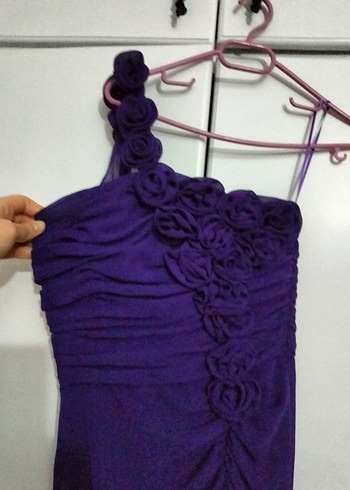 Mor Drapeli Midi Abiye Elbise - Görsel 3