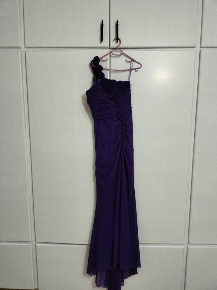 Mor Drapeli Midi Abiye Elbise - Görsel 4