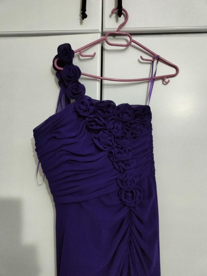 Mor Drapeli Midi Abiye Elbise - Görsel 2