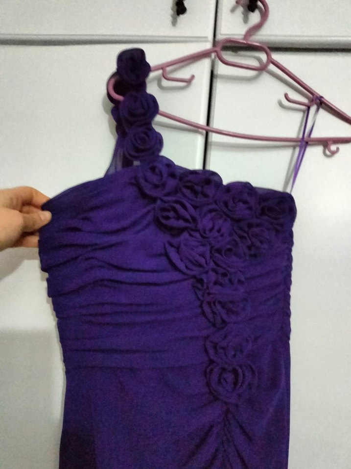 Mor Drapeli Midi Abiye Elbise - Görsel 3