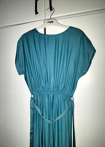 Turkuaz V Yaka Midi günlük Elbise - Görsel 2