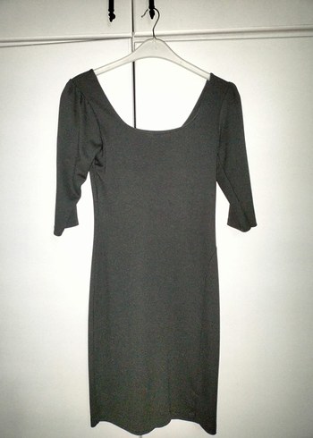 V Yakalı Siyah Midi Kadın Elbise - Görsel 3