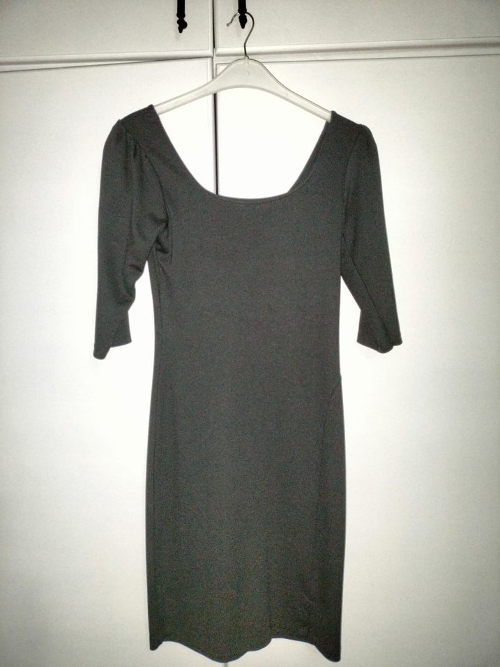 V Yakalı Siyah Midi Kadın Elbise - Görsel 3