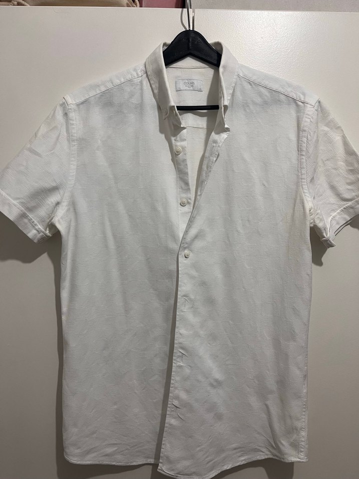 Erkek Keten Beyaz Kısa Kollu Gömlek - Görsel 2