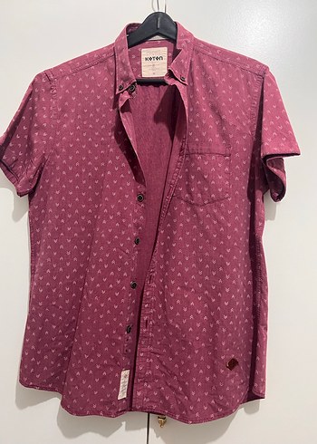 Bordo Pamuklu Kısa Kollu Düğmeli Erkek Gömlek - Görsel 5