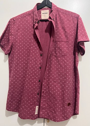 Bordo Pamuklu Kısa Kollu Düğmeli Erkek Gömlek - Görsel 4