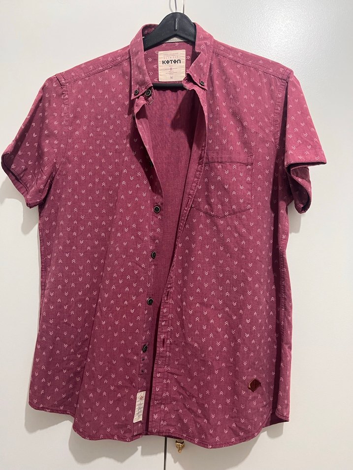 Bordo Pamuklu Kısa Kollu Düğmeli Erkek Gömlek - Görsel 5