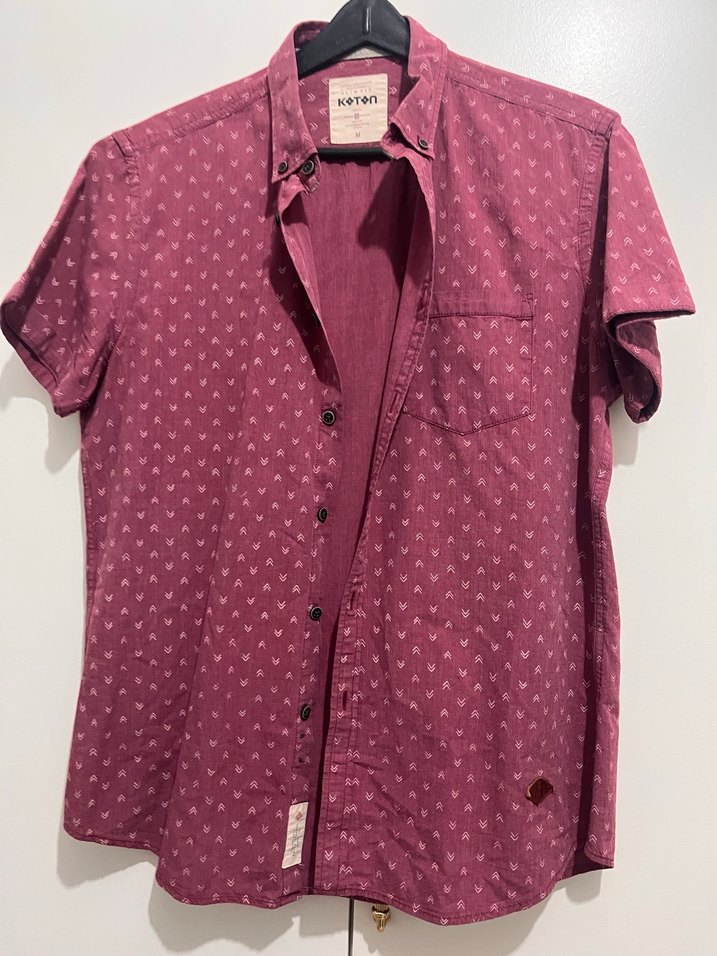 Bordo Pamuklu Kısa Kollu Düğmeli Erkek Gömlek - Görsel 4