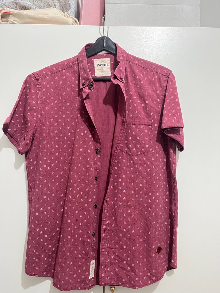 Bordo Pamuklu Kısa Kollu Düğmeli Erkek Gömlek - Görsel 2