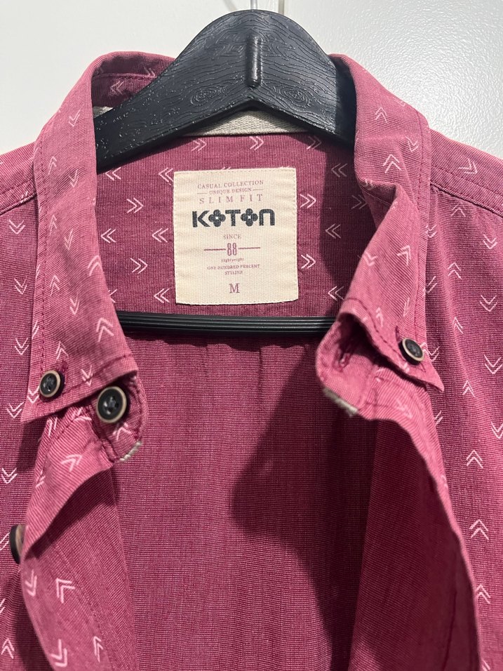 Bordo Pamuklu Kısa Kollu Düğmeli Erkek Gömlek - Görsel 3