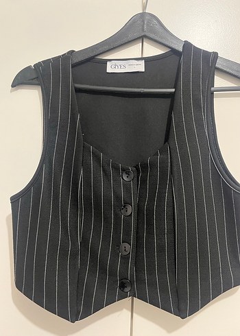 Düğmeli Çizgili Kadın Yelek - Görsel 3