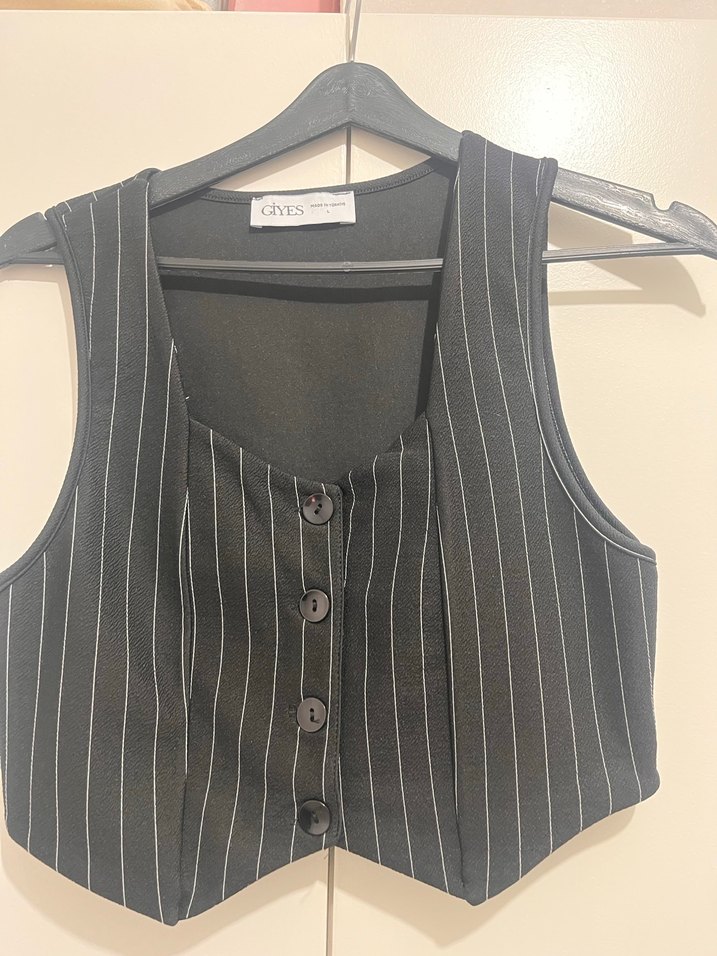 Düğmeli Çizgili Kadın Yelek - Görsel 5