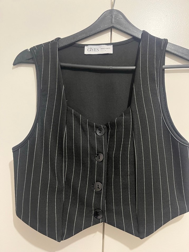 Düğmeli Çizgili Kadın Yelek - Görsel 3