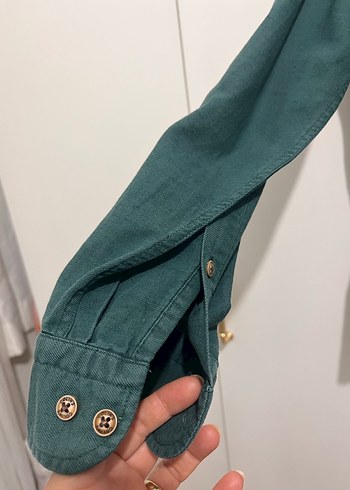 Erkek Yeşil Denim Gömlek, Uzun Kollu, Rahat Kesim - Görsel 4