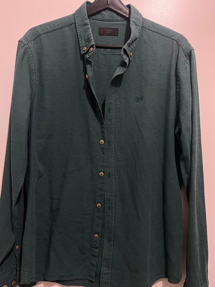 Erkek Yeşil Denim Gömlek, Uzun Kollu, Rahat Kesim - Görsel 2