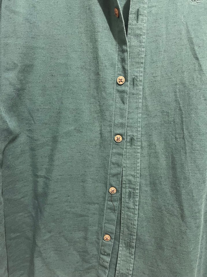 Erkek Yeşil Denim Gömlek, Uzun Kollu, Rahat Kesim - Görsel 5