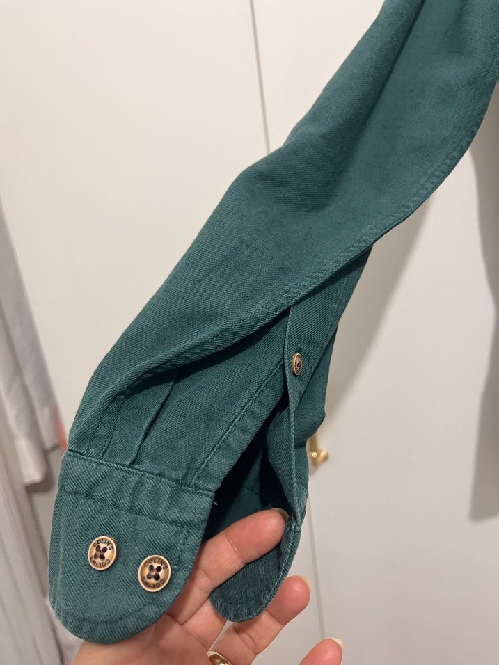 Erkek Yeşil Denim Gömlek, Uzun Kollu, Rahat Kesim - Görsel 4