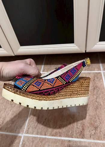 Renkli Bohem Dolgu Topuklu Kadın Sandalet - Görsel 3