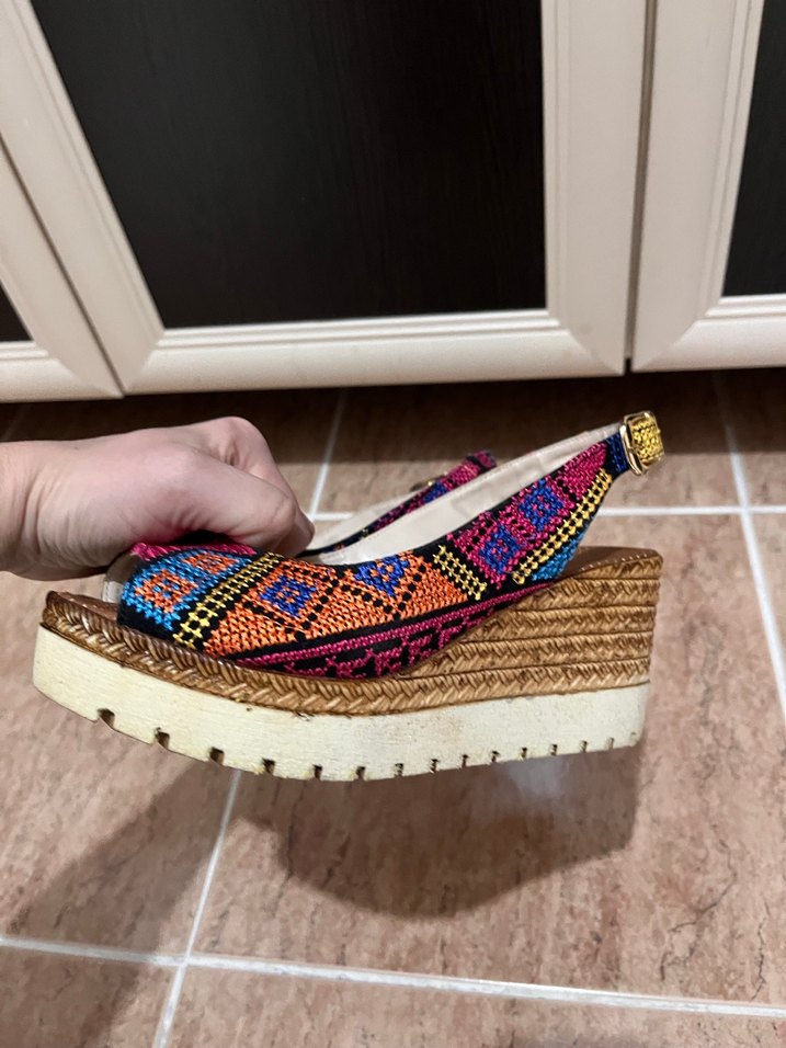 Renkli Bohem Dolgu Topuklu Kadın Sandalet - Görsel 3