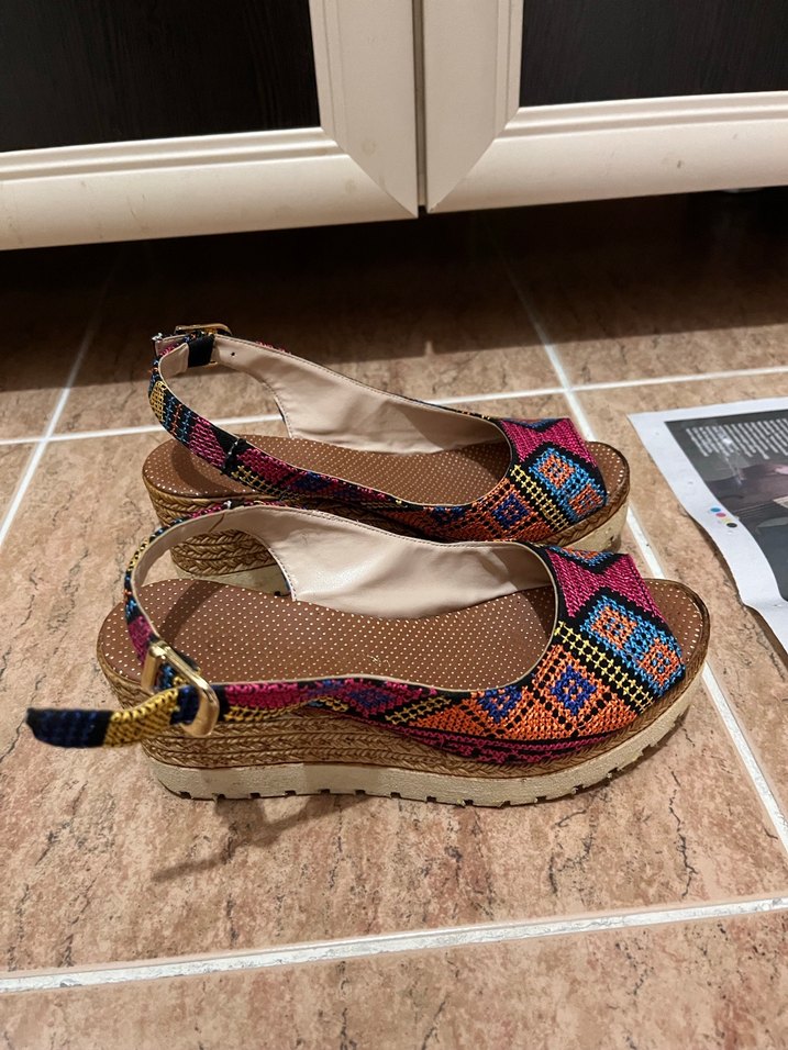 Renkli Bohem Dolgu Topuklu Kadın Sandalet - Görsel 5