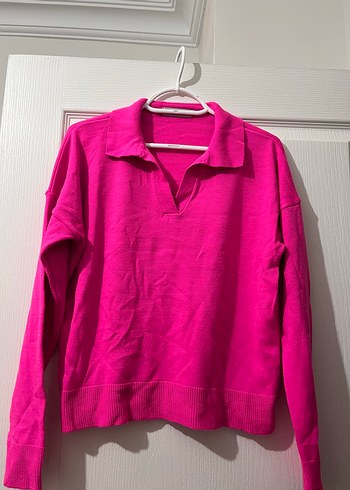 Pembe Polo Yaka Kadın Sweatshirt