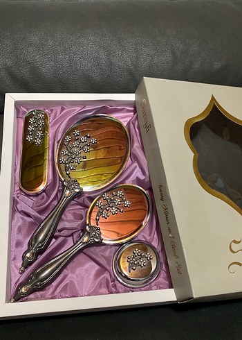 Gümüş İşlemeli Vintage Mini Ayna Seti