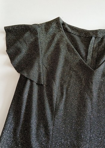 Parlak Siyah V Yakalı abiye esnek kumaş rahat giyim. - Görsel 2