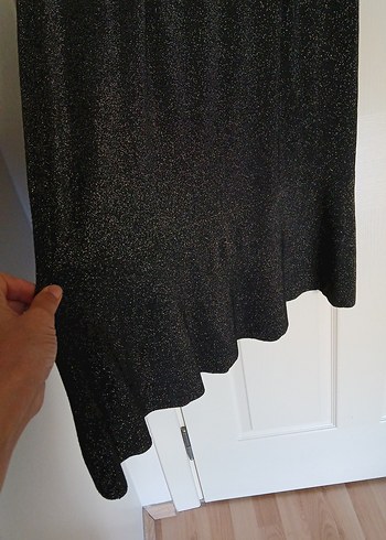 Parlak Siyah V Yakalı abiye esnek kumaş rahat giyim. - Görsel 4